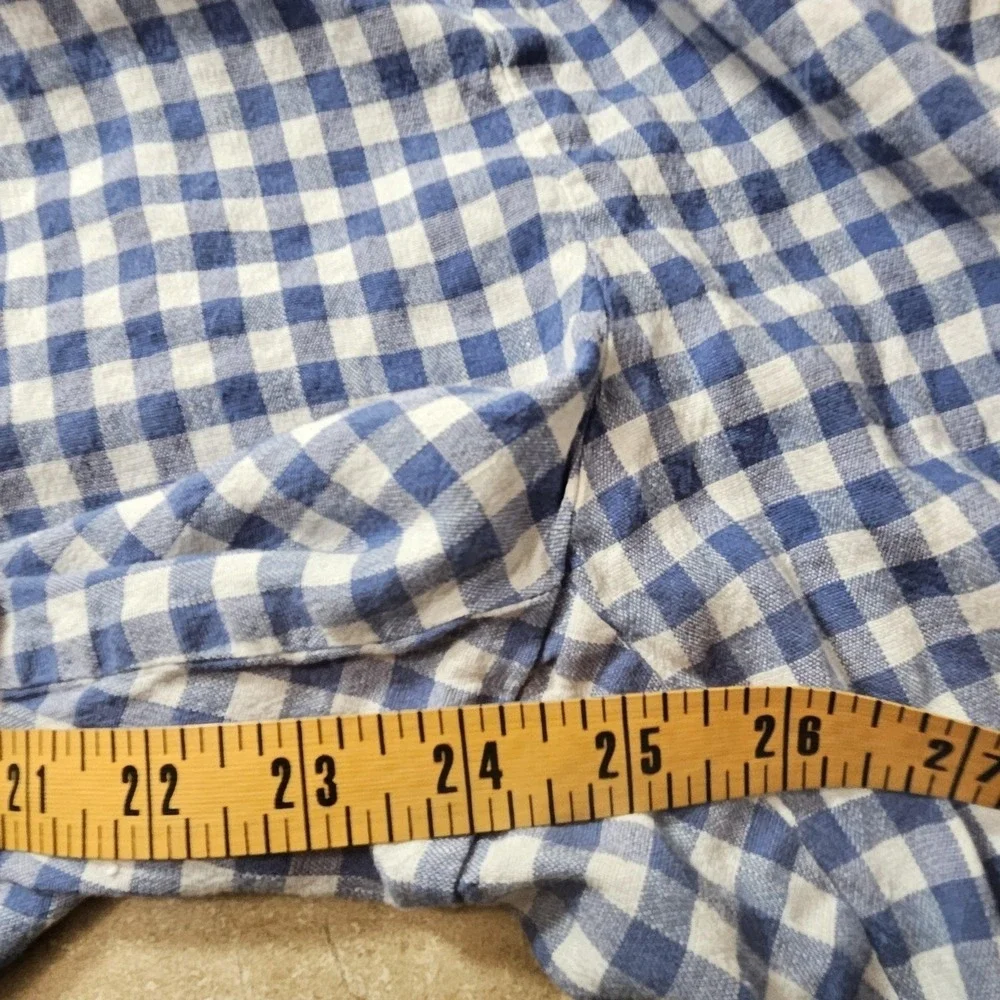 J Jill Linen Stretch Pants Women L Blue Gingham Check‎ Crop Cottagecore Picnic